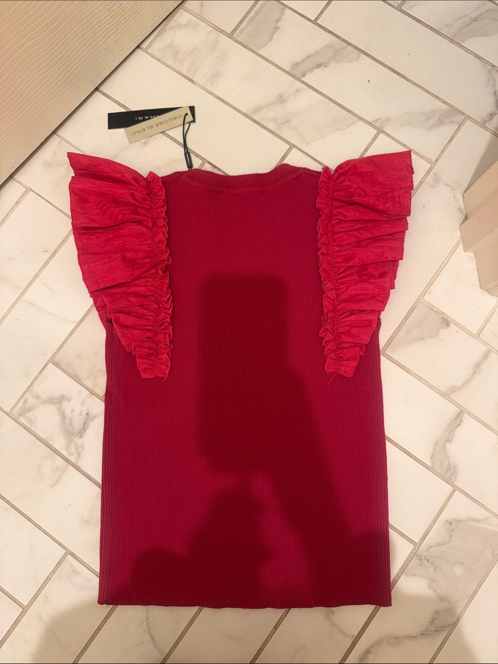 Tahari Ruffle-Sleeve Ribbed Tank - Picture 2 of 3